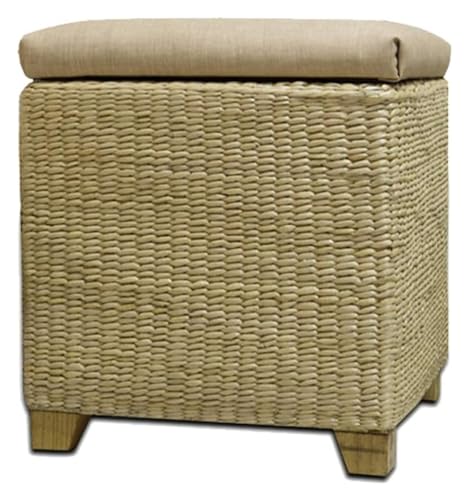 Rattan mit Stauraum Sitzkissen und Fußstütze Pouf Fußhocker Würfel Deko Möbel