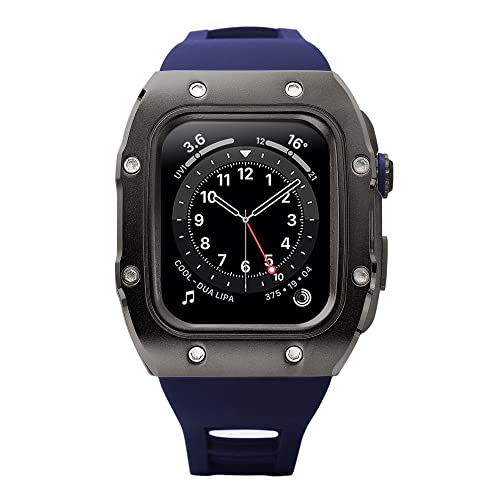 KANUZ Silikonarmband für Apple Watch, 44 mm, Metallgehäuse, einteilig, Retrofit, Correa-Armband, iWatch Serie 4, 5, SE, 6 (Farbe: Blau, Größe: 44 mm für 6/5/4/SE)