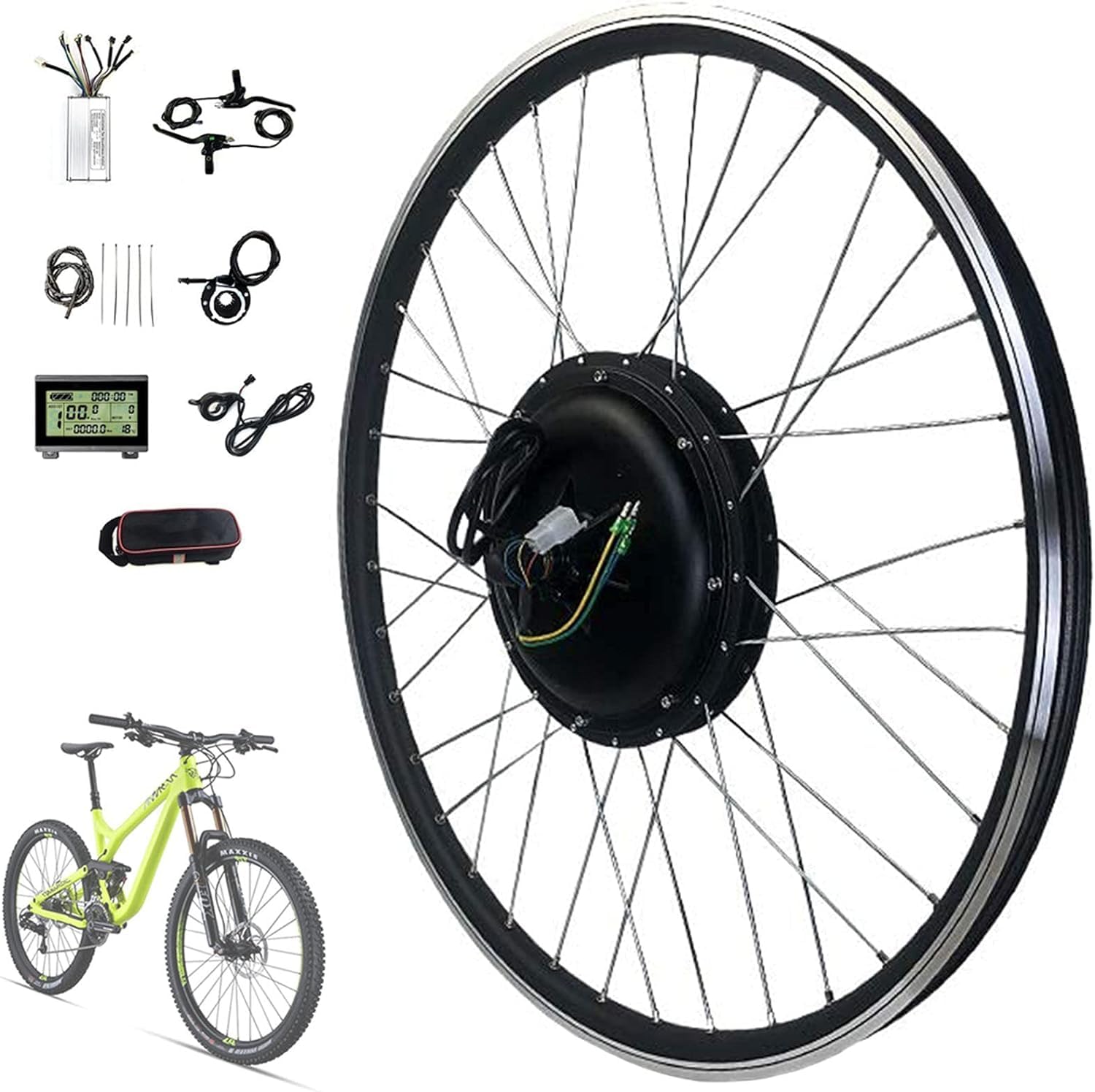 Umbausatz E-Bike 20" / 24" / 26" / 27,5" / 28" / 29" / 700c Vorderrad 36V - 48V einstellbar in 250-1000 Watt, E-Bike Umbausatz Pedelec Elektrofahrrad,48V/1500W- 28,48 V/1500 W, 27,5 Zoll