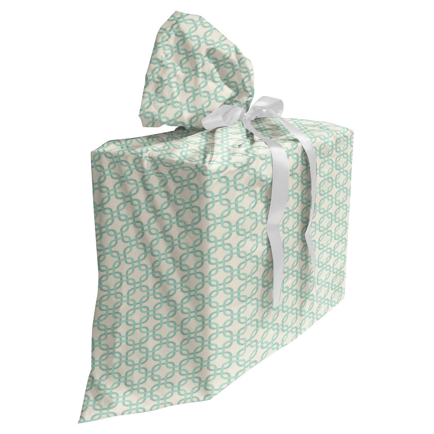 ABAKUHAUS Türkis Baby Shower Geschänksverpackung aus Stoff, Klassische Retro Kunst, 3x Bändern Wiederbenutzbar, 70 x 80 cm, Mint Green Creme