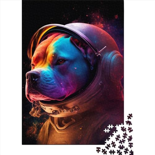 Holzpuzzle „Space Pitbull“ für Erwachsene und Jugendliche von Art Jigsaw Puzzles für Erwachsene, 500 Teile, Spielspielzeug für Erwachsene, Familienpuzzle, Geschenk (Größe 20,47 x 14,96 Zoll)