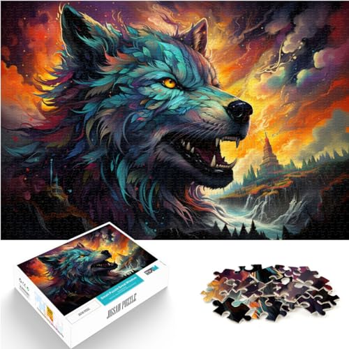 Puzzlespiel, farbenfrohes psychedelisches Wolf-Kunstpuzzle für Erwachsene, 1000 Teile, Holzpuzzle, Lernpuzzle, Familienspiel für und Familienpuzzlespiel (50 x 75 cm)