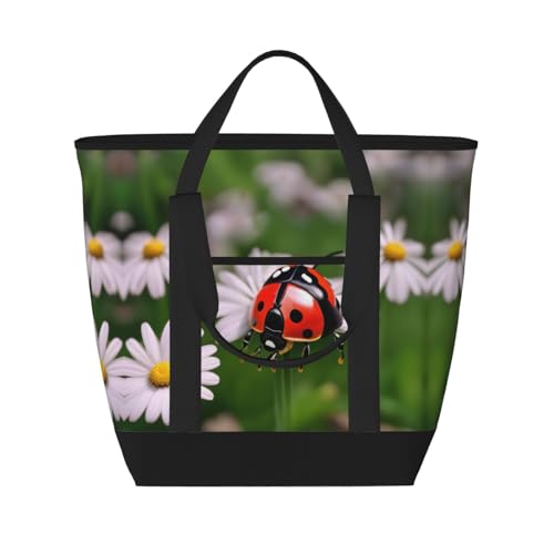 YQxwJL Ladybug Daisy Print Große Kapazität Isolierte Kühltasche, Shopper Tasche, Reise Strand Wiederverwendbare Einkaufstasche für Erwachsene, Schwarz, Einheitsgröße