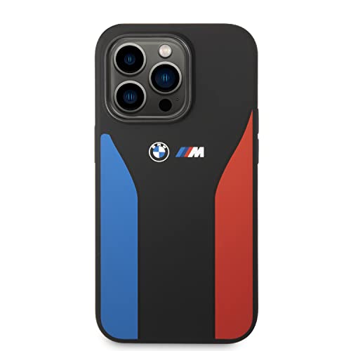 BMW BMHCP15L22SCSK Hülle für iPhone 15 Pro 6.1" Schwarz Silicone Blue&Red Stripes M Collection