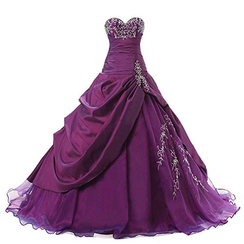 Zorayi Damen Trägerlos Lange TAFT Abschlussball Kleid Ballkleid Promkleider Lila Größe 50