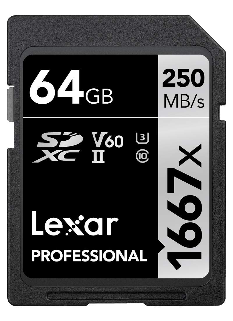 Lexar Professional 1667x SD Karte 64GB, Speicherkarte SDXC UHS-II, Bis zu 250 MB/s Lesen, Class 10, U3, V60, SD für professionelle Fotografen, Videofilmer, Enthusiasten (LSD64GCB1667)