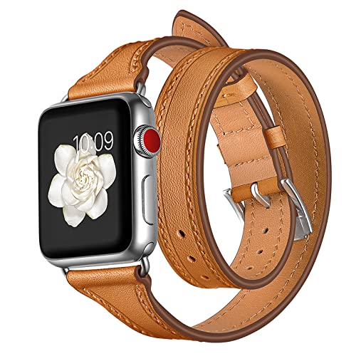 YIHANSS Lederarmbänder für Damen für 45 mm, 44 mm, 42 mm oder 41 mm, 40 mm, 38 mm, echtes Leder, Double Tour-Design, schmales Ersatzarmband für die iWatch Serie 7, 6, 5, 4, 3, 2, 1, SE