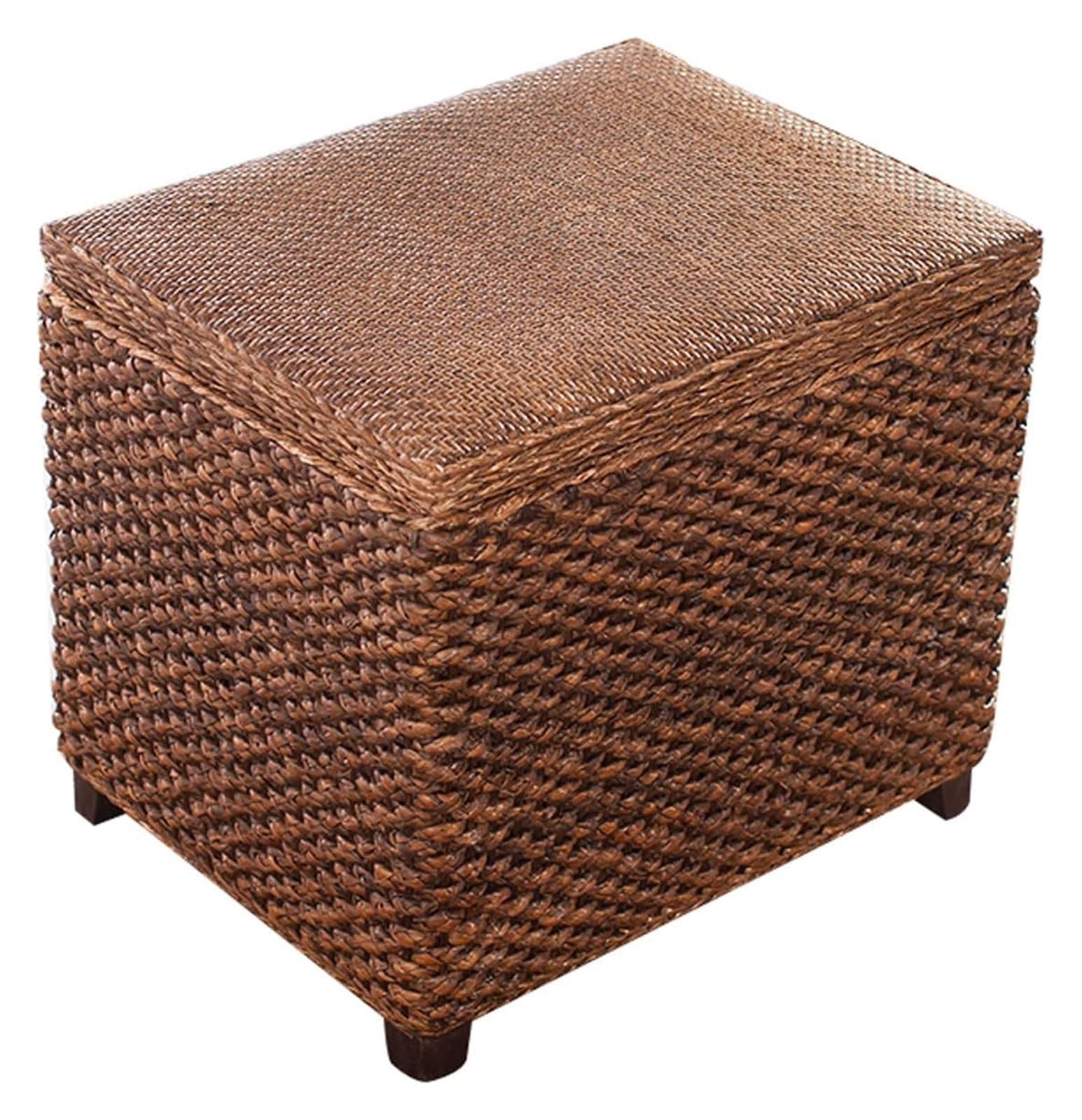 RAABYU Fußstützenhocker, Massivholz-Aufbewahrungshocker, Retro-Rattan-Fußhocker, Pouf, Hocker, Aufbewahrung für Schlafzimmer, Wohnzimmer, gepolsterter Sitz