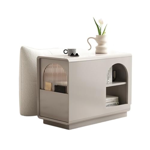 FUHAI-666 Massivholz Creme Wind Sofa Seite Beistelltisch Moderne Einfache Haushalt Couchtisch Seite Schrank Lagerregale Schrank(Almond,30x80x60cm)