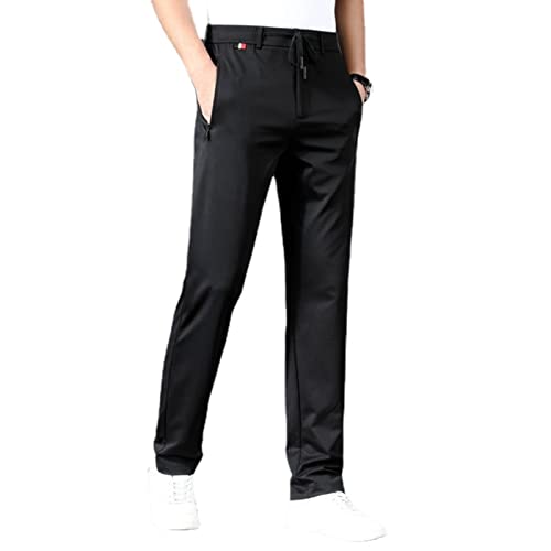 WINDEHAO Gerade Anti-Falten-Freizeithose für Herren, Übergröße 6XL,schnell trocknende Stretchhose,atmungsaktive Wander-Jogger-Sporthose aus Eisseide (Black,5XL)