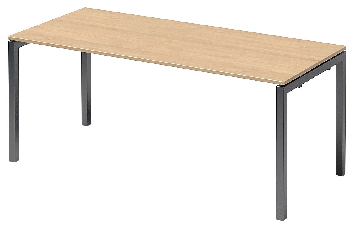 BISLEY Cito Schreibtisch, 740 mm höhenfixes U-Gestell, Metall, Mp334 Dekor Ahorn, Gestell Anthrazitgrau, 80 x 180 x 85 cm