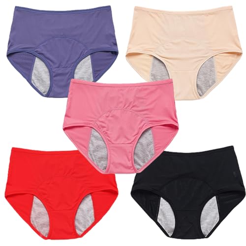 5er Pack Inkontinenz Unterwäsche Damen Hohe Taille Unterhosen Frauen Pantys Mehrpack Damen Baumwolle Slip Auslaufsichere Unterwäsche Unterhosen (A 8XL)