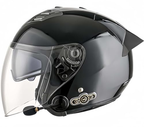 3/4 Motorrad-Jethelm Mit Bluetooth, Retro-Helm, Doppelbrille, Herausnehmbares Innenfutter, Ohrenschützer, ECE-Zertifizierung, Schutzhelm Für Roller, Fahrrad, Herren Und Damen D,M57-58CM