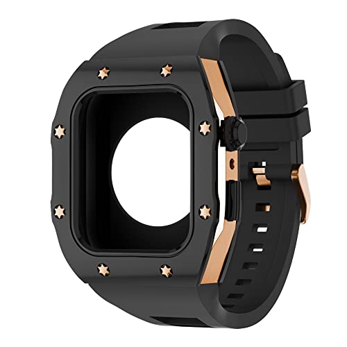 KANUZ Modifikations-Mod-Kit für Apple Watch, Armband 8, 7, 44 mm, 45 mm, Silikonband, Metallrahmen, Zubehör für iWatch Serie 6, 5, 4 SE (Farbe: E, Größe: 44 mm für 6/5/4/SE)