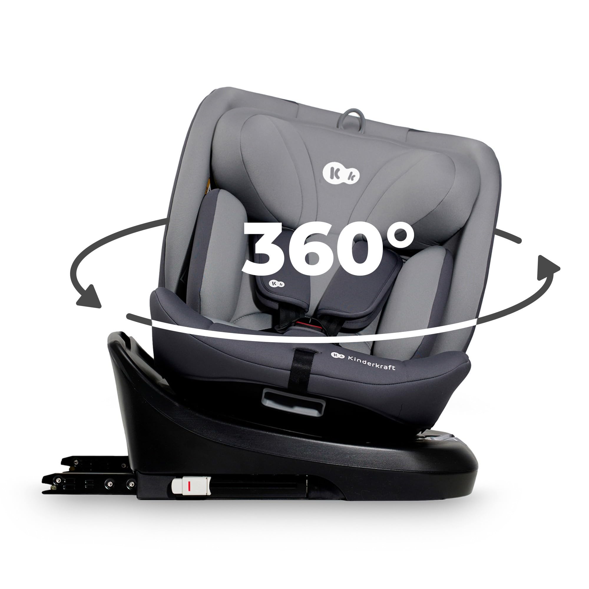 Kinderkraft I-GROW Kindersitz 0-36 kg, I-SIZE 40-150 cm, 360 grad drehbar, Kinderautositz mit Isofix station, FWF und RWF, Verstellbare Kopfstütze/Rückenlehne mit Liegeposition, Grau