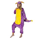 Katara 1744 -Dinosaurier lila/gelbKostüm-Anzug Onesie/Jumpsuit Einteiler Body für Erwachsene Damen Herren als Pyjama oder Schlafanzug Unisex - viele Verschiedene Tiere