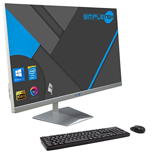 SIMPLETEK All in One AiO 27 Zoll Full HD Core i7 Bis 3,6 GHz Windows 10 Pro | 4 GB RAM 120 GB SSD | Tastatur-Kit Webcam PopUp integrierte Lautsprecher PC Festplatte Weiß Home Arbeit Büro