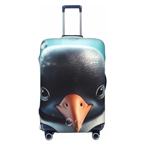 CSGJMYGS Reisegepäckabdeckung, elastisch, waschbar, modisch, kratzfest, große Augen, Pinguin, Koffer-Schutz, passend für 45,7 - 81,3 cm Gepäck, Schwarz , XL