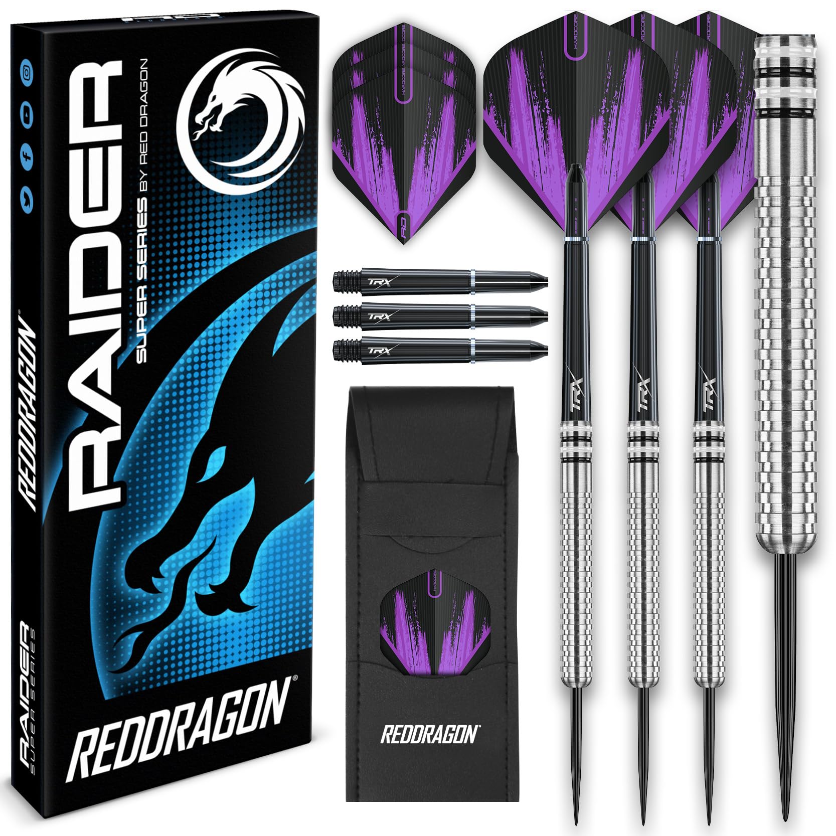 RED DRAGON Raider 1: 23 Gramm Wolframpfeil-Set mit Stahlspitze - Professionelle Dartpfeile mit Schäften und Flügen - Wahl der Farbe verfügbar