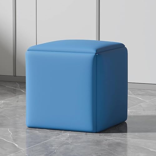 5 in 1 Nesting Ottoman Cube Chair, Stapelbare Hocker, Quadratische Ottomane-Bank Aus Kunstleder, Stapelbare Hocker, Fußhocker Mit Lenkrollen Für Wohnzimmer, Esszimmer,Blau,35CM/13,8INCH