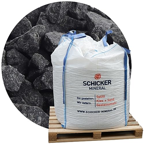 Schicker Mineral Basaltsplitt 8-16 mm 1000 kg Big Bag aus Deutschland - Ziersplitt anthrazit aus Basalt – Basaltbruch Naturstein ideal zur Garten-, Hof- & Weggestaltung