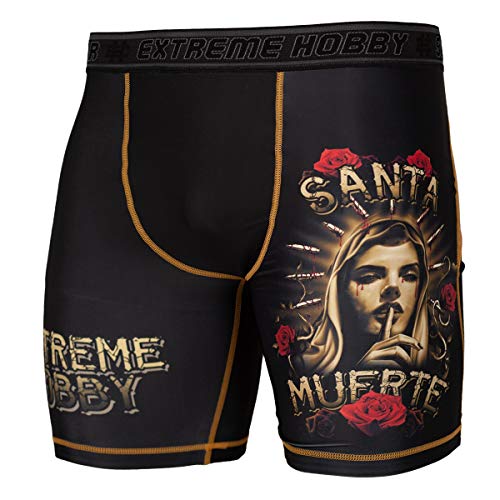 Extreme Hobby Vale Tudo Kurze Hosen Santa Muerte, Kompression Shorts Herren, Tights für Laufen und Training, Unterhose, Schnelltrocknendes, Atmungsaktiv, Sportunterwäsche Größe XXL