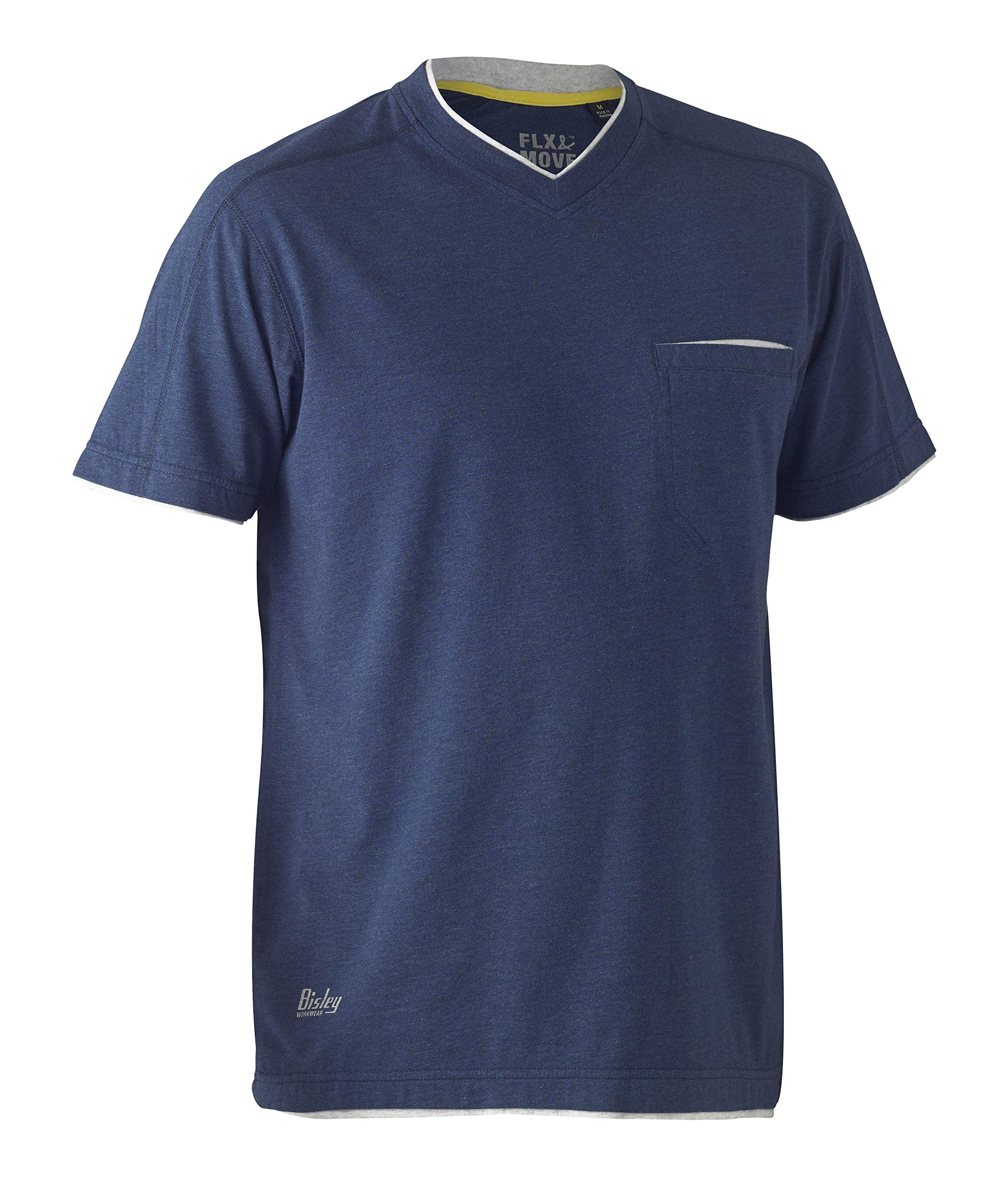 Bisley Workwear UKBK1933_BPCT Flex & Move Baumwolle T-Shirt V-Ausschnitt Kurzarm - Blau Marle, M