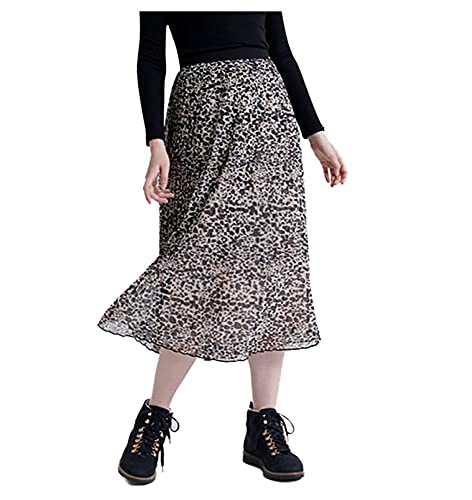 Superdry Damen Pleated MIDI Skirt Rock, Schwarz (Alaska Leopard Print O6V), Large (Herstellergröße:L)