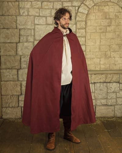 MYTHOLON Gora Umhang mit Kapuze, Kostüm aus Canvas Baumwolle, Mittelalter LARP, Verkleidung Damen Herren, Bordeaux