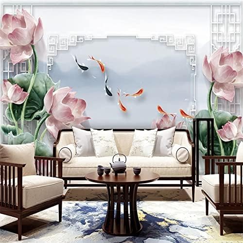 XLMING Lotus Und Karpfen Im Kontext 3D Tapete Home Dekoration Wohnzimmer Sofa Schlafzimmer Tv Hintergrund Wand-150cm×105cm