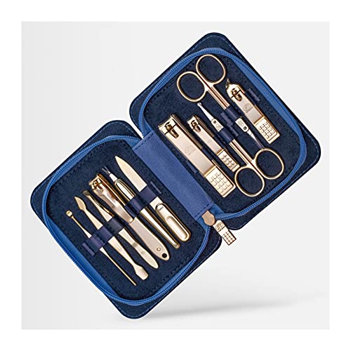 Zehennagelknipser Maniküre Set Nail Clippers Pediküre Kit -11 Stück Edelstahl Maniküre Kit Tragbare Nagelpflege Werkzeuge mit Leder Reisekoffer (blau/braun/pink) Nagelknipser-Set (Color : Blauw)