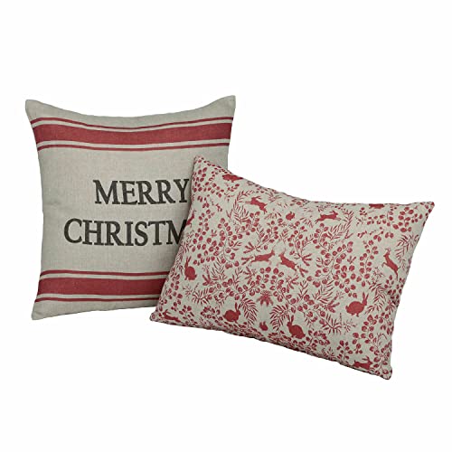 Loberon® Kissenhülle 2er Set Merry Christmas, Leinen, H/B ca. 50/50 cm, leinen/rot