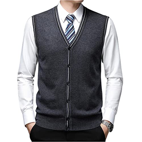 SHUIZONG Ärmellose Strickweste Für Herren Herbst 6% Woll -Strickjacke Pullover Gegen Hals Strick -Tanktoper Herrenmänner Ärmelloser Gelegenheitsmänner-Dark Gray,M