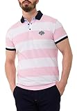 Cipo & Baxx Herren Poloshirt Freizeit Baumwolle Polokragen Streifen T-Shirt CT741 Weiß-Pink L