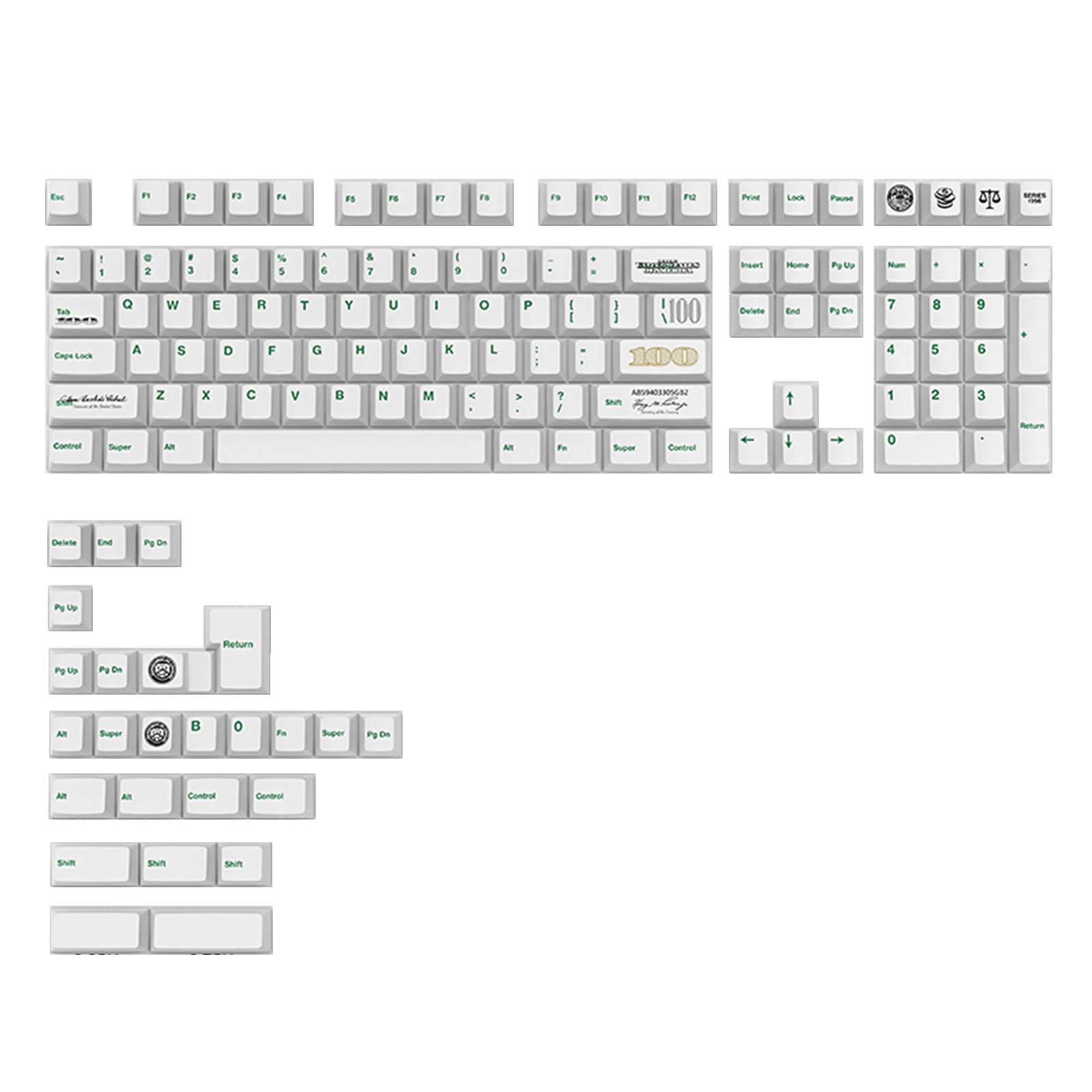 Aurgiarme 133Keys Maßgeschneiderte US-Dollar-Thema-Tastenkappen, Farbsublimation, Tastenkappe, Taste für mechanische Tastaturen