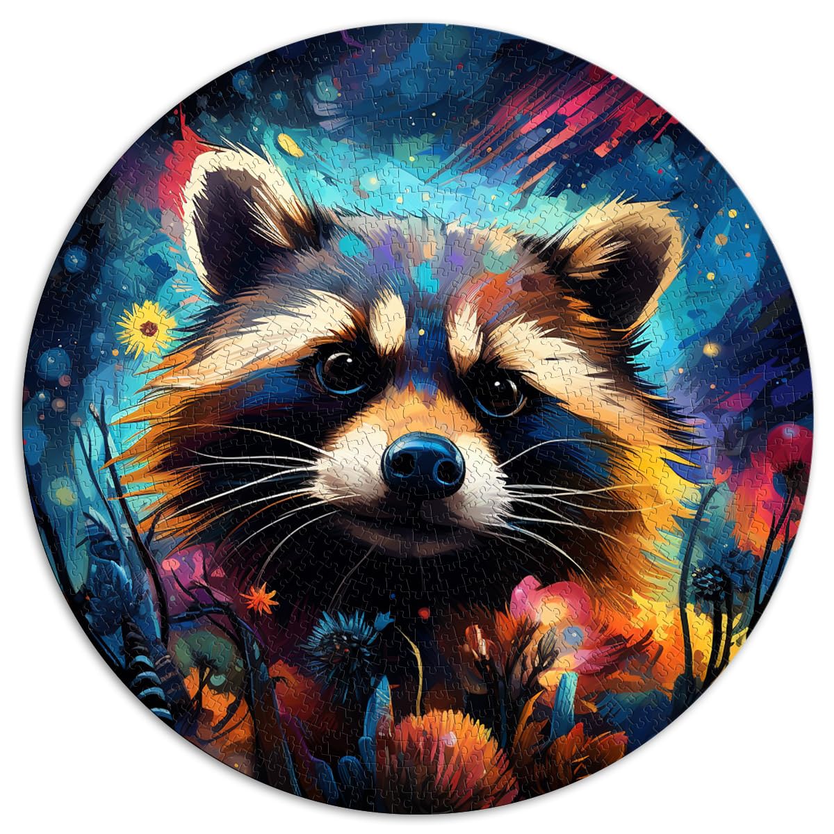 Puzzles für Starry Night Raccoon, 1000 große Teile, Puzzle für Erwachsene, 26,5 x 26,5 Zoll, Entspannungspuzzles, Spiele zum Stressabbau, schwierige Herausforderung