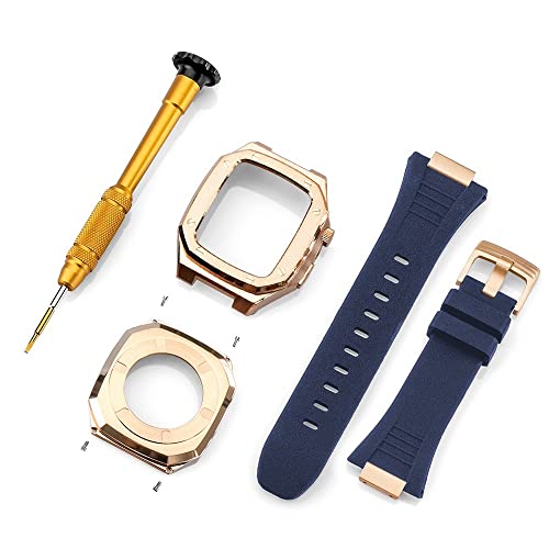 KANUZ Edelstahlarmband für Apple Watch, Armbandmodifikation, 45 mm, 44 mm, 41 mm, Metall-Mod-Kit-Set für iWatch Serie 8, 7, 6, SE, 5, 4, 3, 2, 1 (Farbe: Rotgoldblau, Größe: 45 mm)