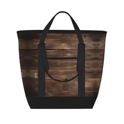 YQxwJL Rustikale isolierte Kühltasche mit Holzdruck, großes Fassungsvermögen, Einkaufstasche, Reisetasche, Strand, wiederverwendbare Einkaufstasche für Erwachsene, Schwarz, Einheitsgröße, Schwarz ,