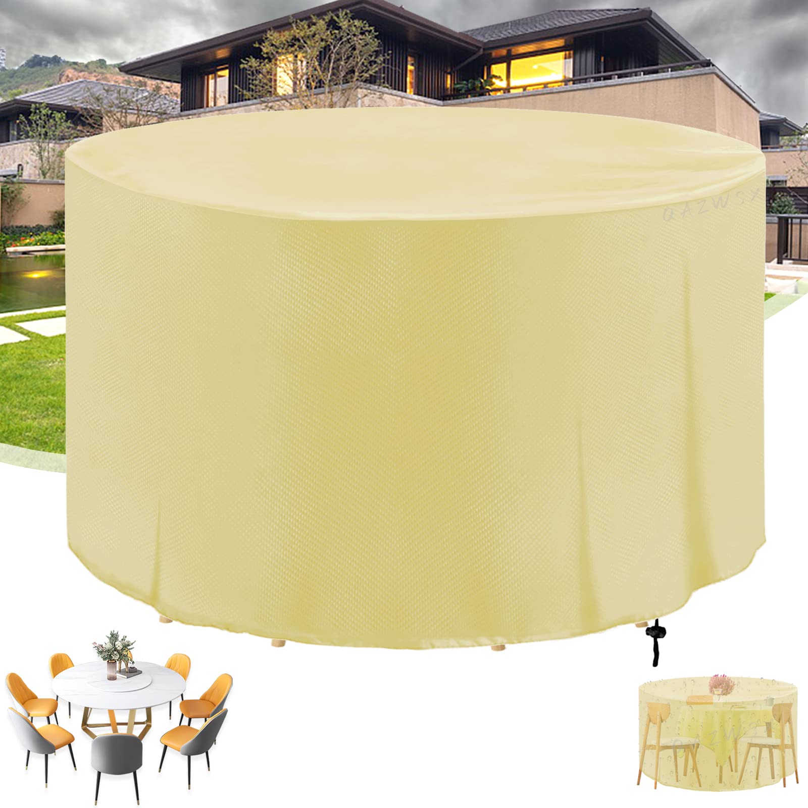 Gartenmöbel Abdeckung,Rund 420D Oxford Gewebe Schutzhülle Gartentisch Alle Größen,Abdeckhaube Sitzgarnituren Wasserdicht Winddicht Staubfest Anti-UV,für Patio- Beige|| 240x145cm(94"Øx57"H)