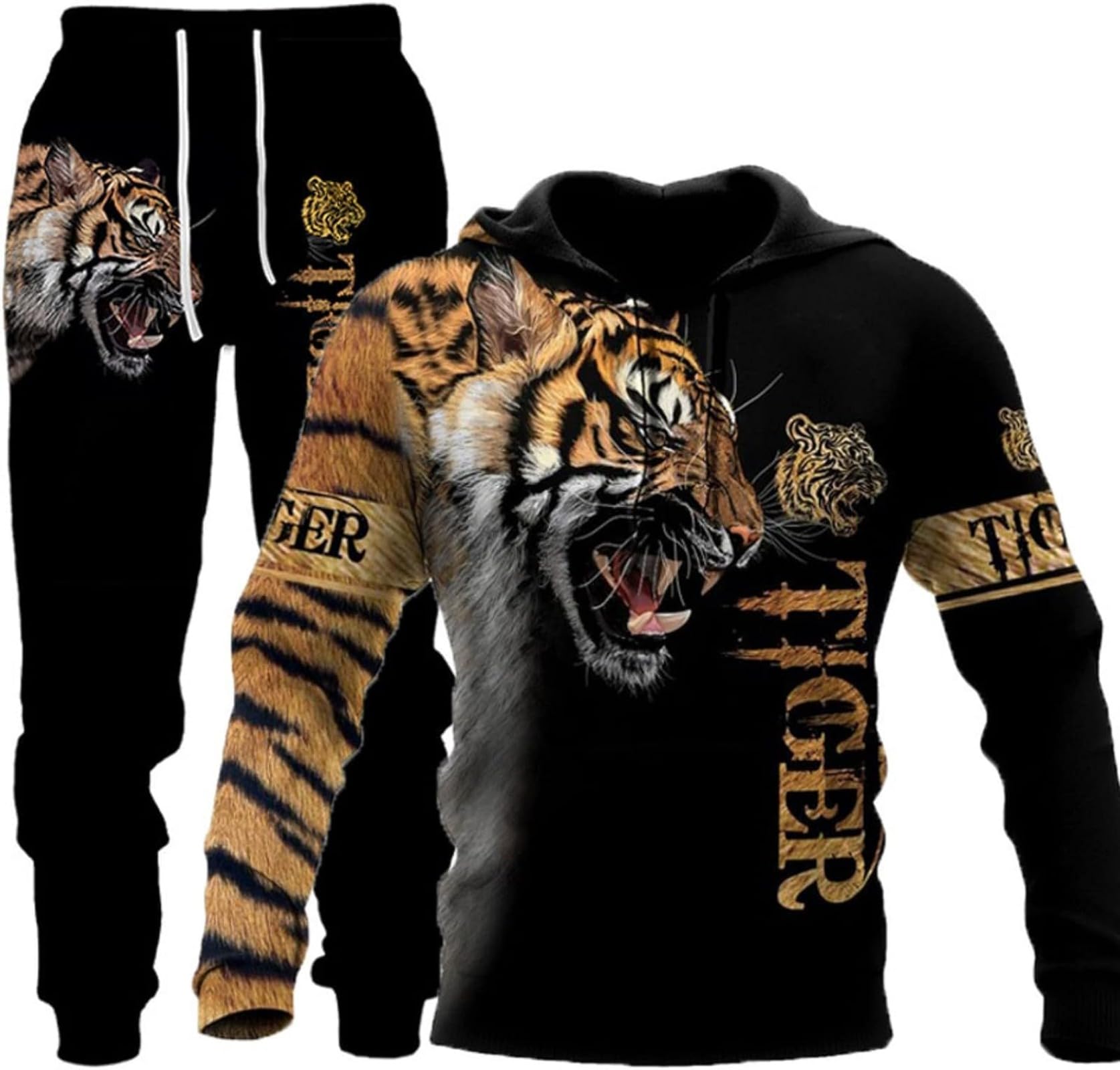 RIAAJ Herren Lion Tiger Colour Jogging Anzug Trainingsanzug Sportanzug Fitness Sporthose Hose Hoodie (A4,L)