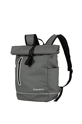 Travelite Handgepäck Rucksack aus wasserfestem Material, Gepäck Serie BASICS Roll-Up Rucksack Plane: Praktischer Daypack mit Roll-Up Funktion, 096314-04, 48 cm, 19 Liter, anthrazit (grau)