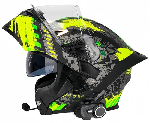 Modulare Bluetooth-Motorradhelme, ECE-zugelassener modularer Motorradhelm für Männer und Frauen, Rollerhelm mit Antibeschlag-Visier, zugelassen für Männer und Frauen D,M57-58CM