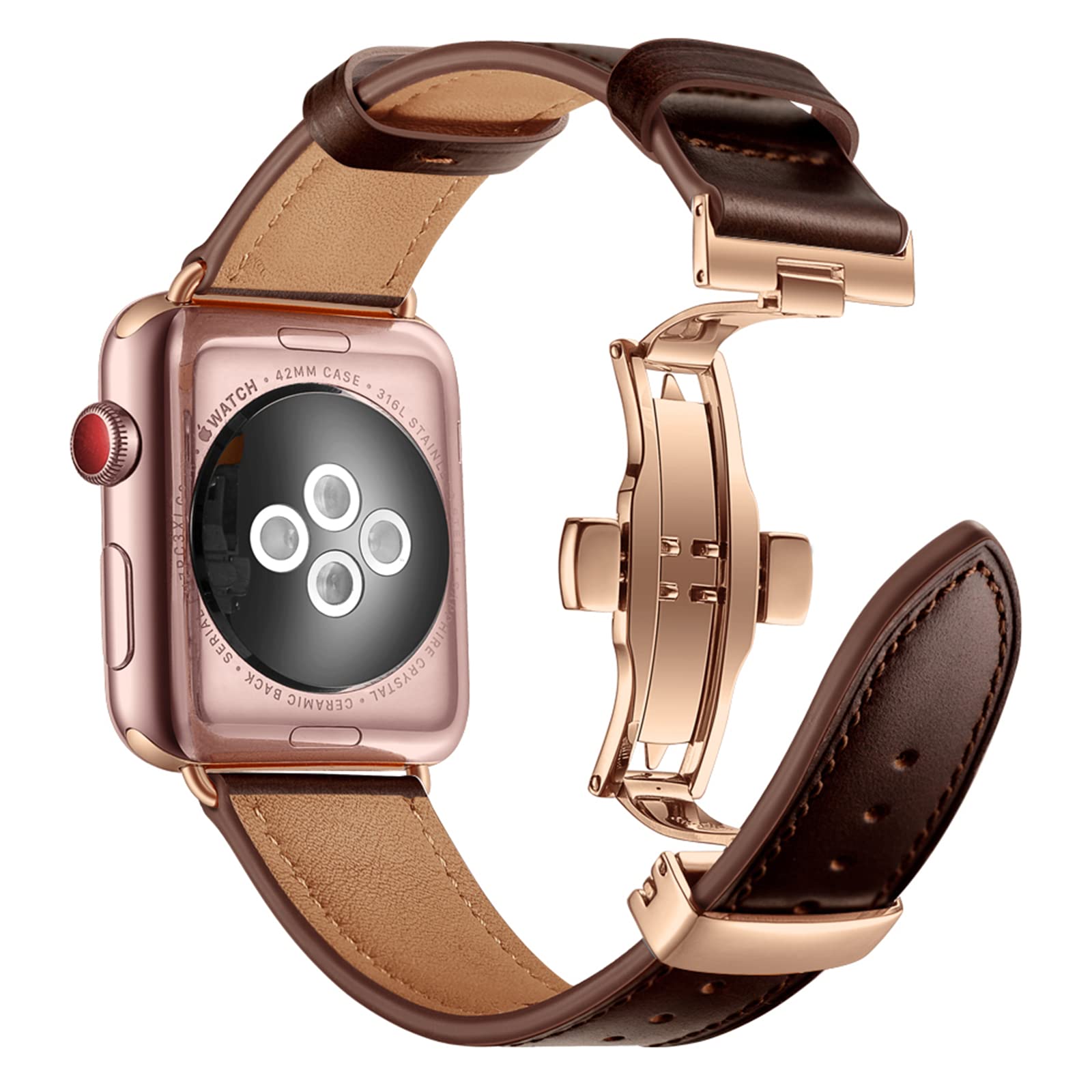 YIHANSS Leder-Uhrenarmbänder für 45 mm, 44 mm, 42 mm oder 41 mm, 40 mm, 38 mm, weiches Echtlederband mit Schmetterlingsschließe für die iWatch Serie 7, 6, 5, 4, 3, 2, 1, SE