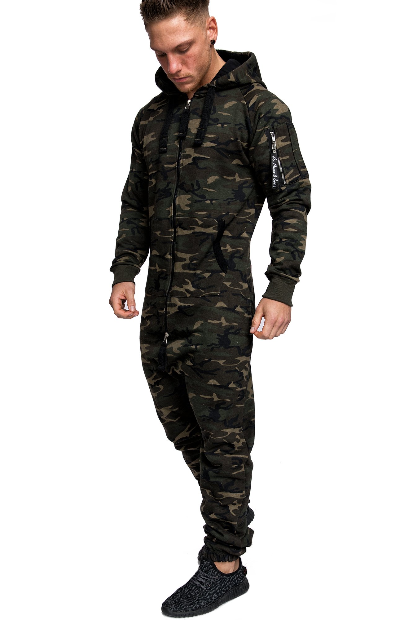 Amaci&Sons Herren Overall Jumpsuit Jogging Cargo-Style Onesie Trainingsanzug Camouflage 3006 Camouflage Khaki XL