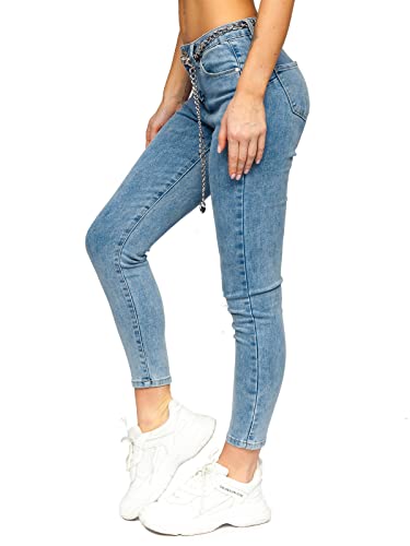 BOLF Damen Jeanshose Jeans Used Look Jeanspants Destroyed Denim Style Regular Fit Narrow Leg Freizeit Casual Style LA693 Dunkelblau S [F6F]