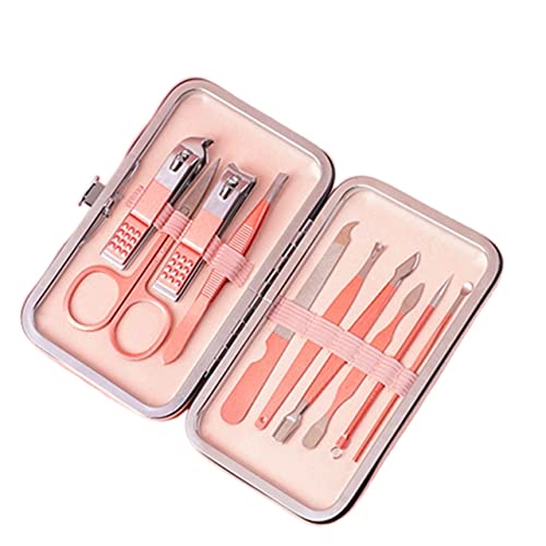 SCRUBY Nagelknipser, professionelles Pediküre-Scheren-Set, Nagelhaut, Adler, Haken, Pinzette, Maniküre, Nagelschneider, Werkzeug-Set (Rosa, 10 Stück)