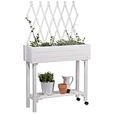 dobar® 58186e rollbares Hochbeet mit Rankgitter | Pflanzkasten auf Rollen | Blumenbeet aus Massiv-Holz | Schmales Kräuterbeet für Garten/Terrasse/Balkon | 79 x 28,5 x 130 cm | Weiß