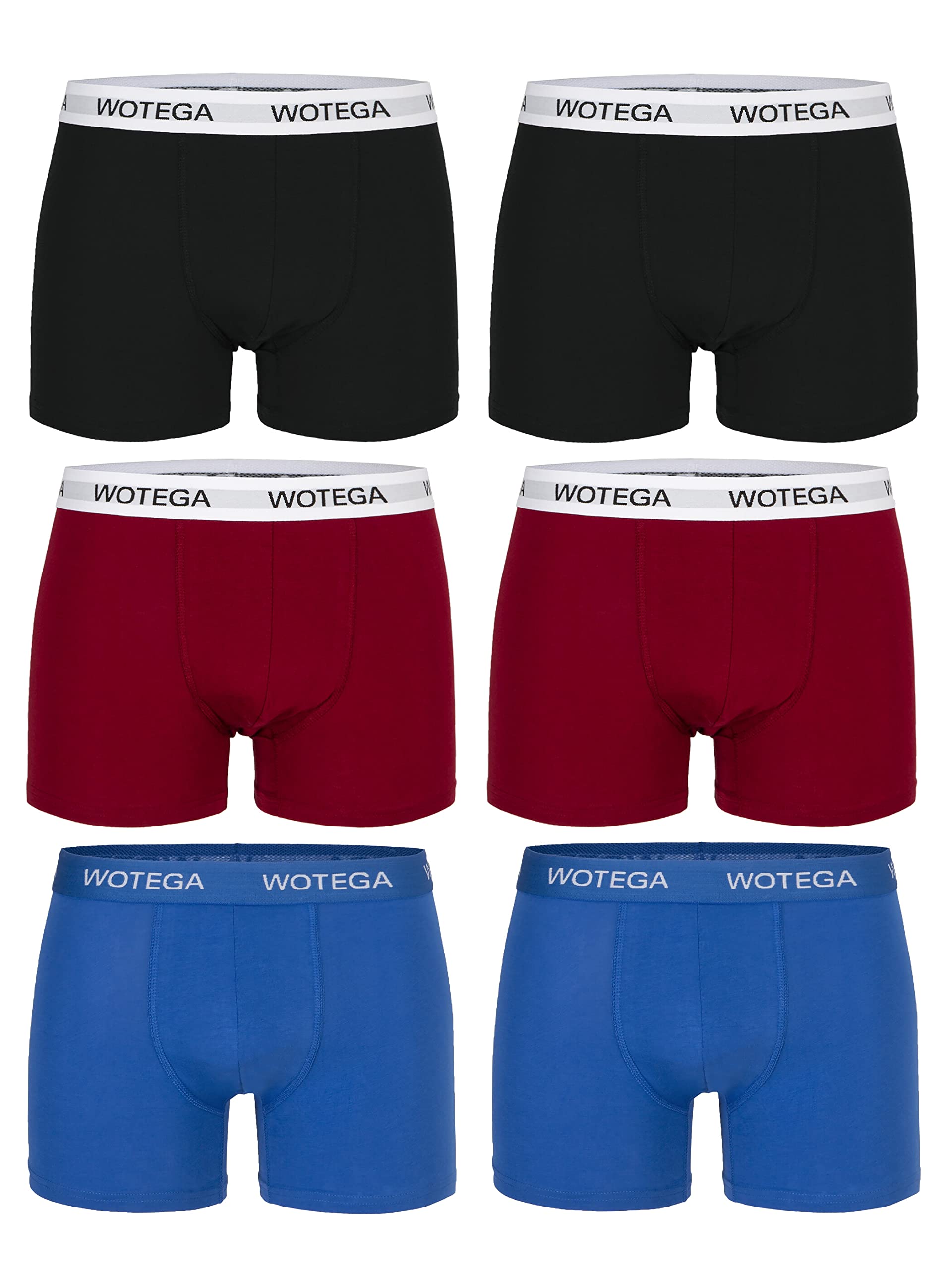 WOTEGA Joe - 6er Pack Herren Unterwäsche - Baumwoll Boxershorts - Stretch Unterhosen Männer - Basic Herrenunterhosen, Grau, Rot, Blau (Mix1), XS