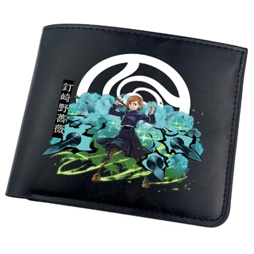 RYNDEX Jujut-su Kais-en Anime-Geldbörsen, Zweifach Gefalteter Geldbörse Klein, PU-Leder Geldbörse Brieftasche Wallet(Color:Black 15)