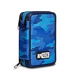 Appack 3 Zip Case, blau, komplett mit Bleistiften, Markern etc., Schule & Freizeit